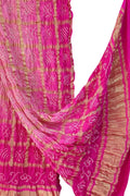 Pink Bandhani Handloom Pure Gajji Silk Gharchola Dupatta - Luxurion World- Crafted Heirlooms