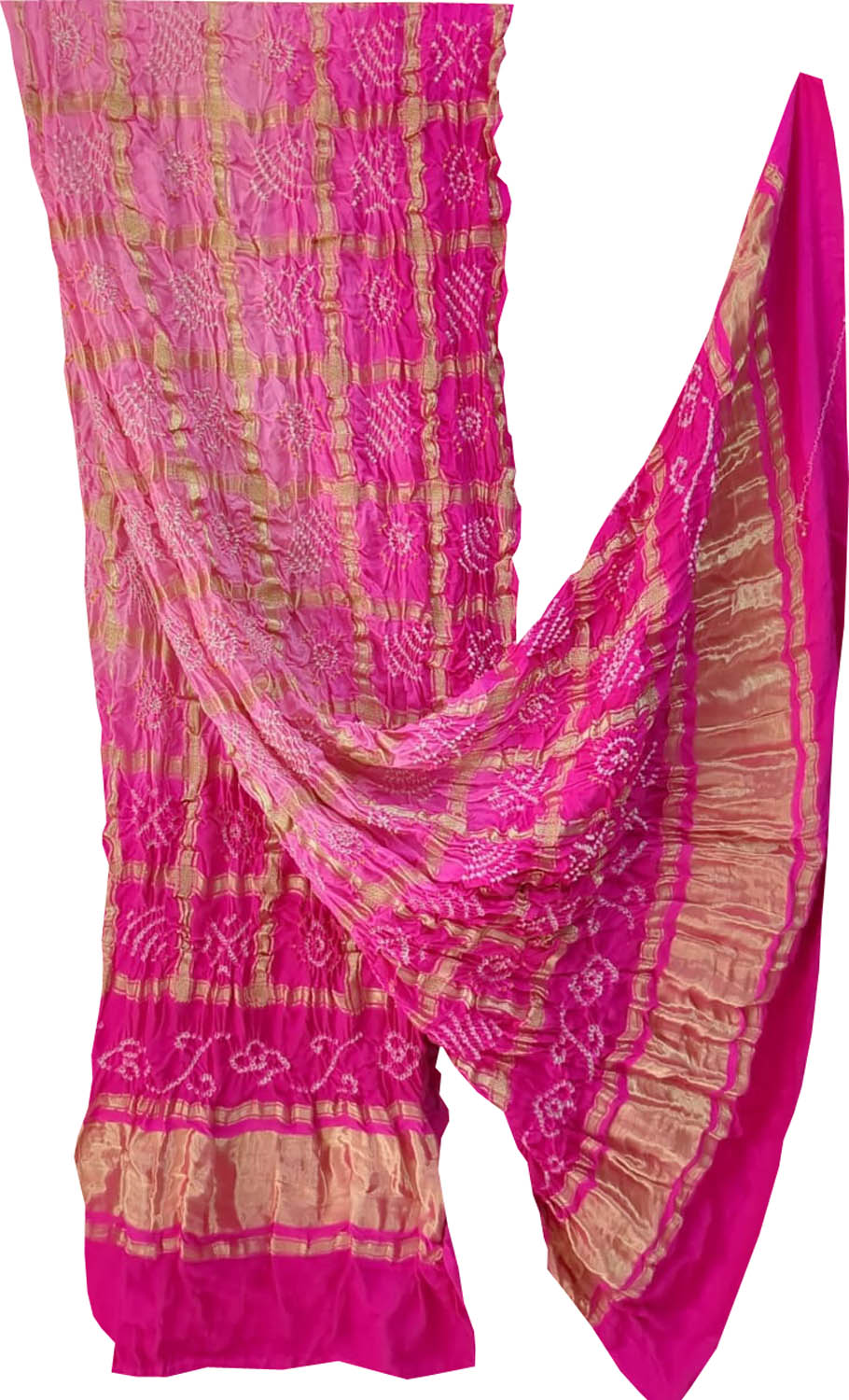 Pink Bandhani Handloom Pure Gajji Silk Gharchola Dupatta - Luxurion World- Crafted Heirlooms