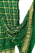 Green Bandhani Handloom Pure Gajji Silk Gharchola Dupatta - Luxurion World- Crafted Heirlooms