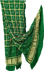 Green Bandhani Handloom Pure Gajji Silk Gharchola Dupatta - Luxurion World- Crafted Heirlooms