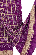 Elegant Purple Bandhani Handloom Pure Gajji Silk Gharchola Dupatta - Luxurion World