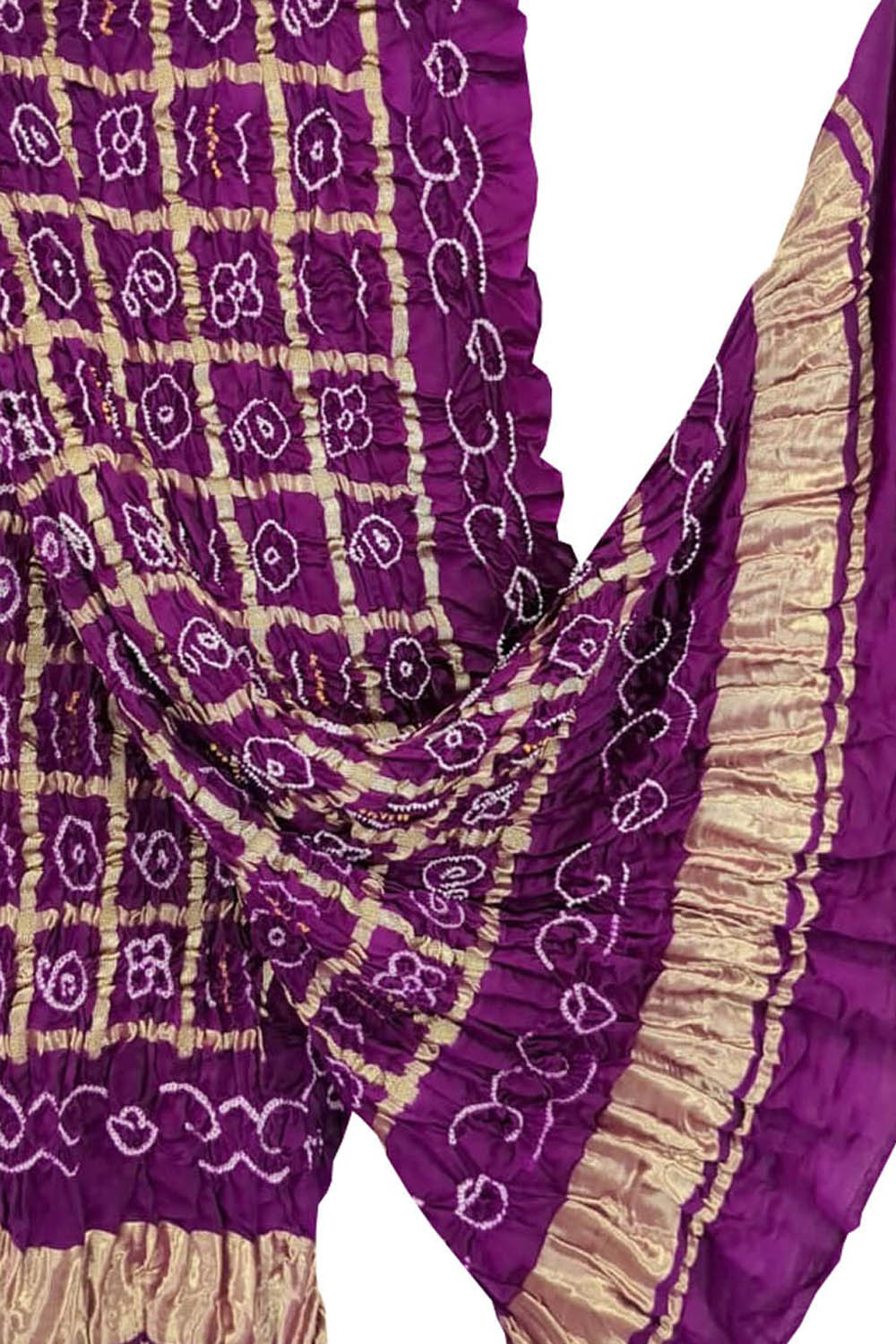 Elegant Purple Bandhani Handloom Pure Gajji Silk Gharchola Dupatta - Luxurion World