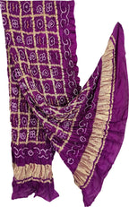 Elegant Purple Bandhani Handloom Pure Gajji Silk Gharchola Dupatta - Luxurion World