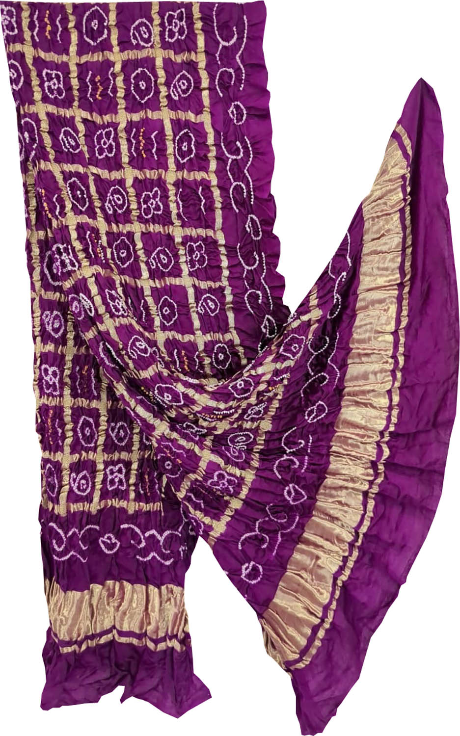 Elegant Purple Bandhani Handloom Pure Gajji Silk Gharchola Dupatta - Luxurion World