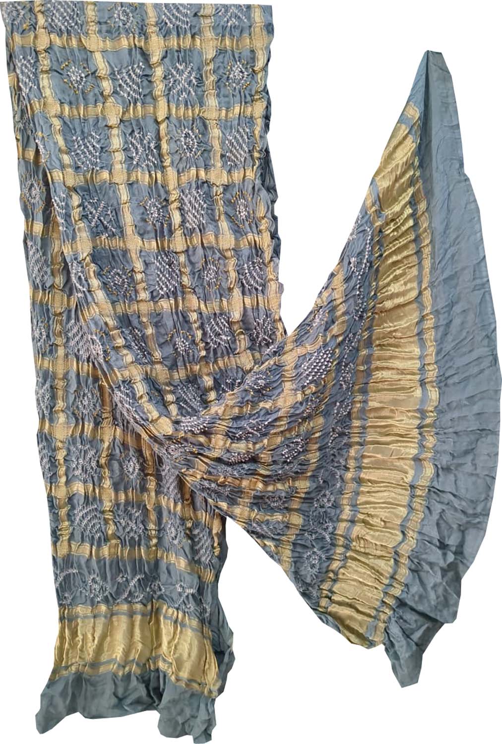 Elegant Grey Bandhani Handloom Pure Gajji Silk Gharchola Dupatta - Luxurion World