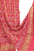 Stunning Pink Bandhani Handloom Pure Gajji Silk Gharchola Checks Dupatta - Luxurion World- Crafted Heirlooms