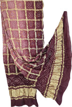 Brown Bandhani Handloom Pure Gajji Silk Gharchola Dupatta - Luxurion World- Crafted Heirlooms