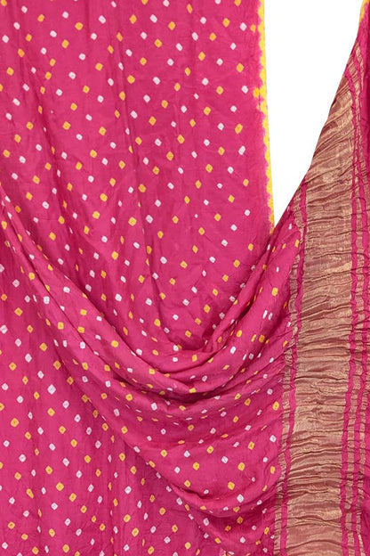 Stunning Pink Bandhani Modal Silk Dupatta - Luxurion World