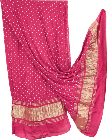 Stunning Pink Bandhani Modal Silk Dupatta - Luxurion World