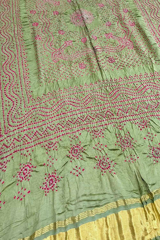 Green Bandhani Gajji Silk Dupatta - Pure Elegance - Luxurion World