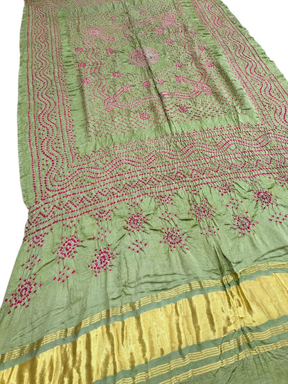 Green Bandhani Gajji Silk Dupatta - Pure Elegance - Luxurion World