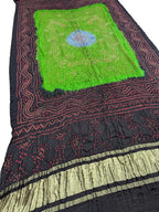 Stunning Black & Green Bandhani Gajji Silk Dupatta - Luxurion World