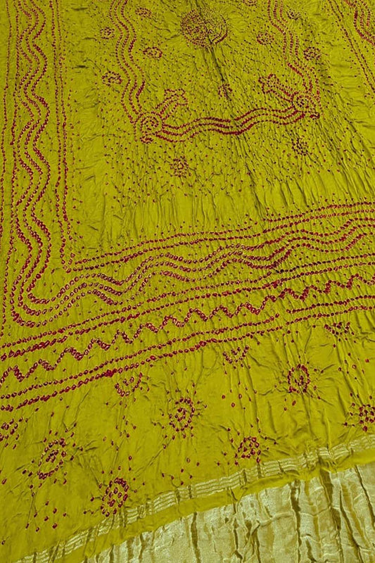 Green Bandhani Gajji Silk Dupatta - Pure Elegance - Luxurion World