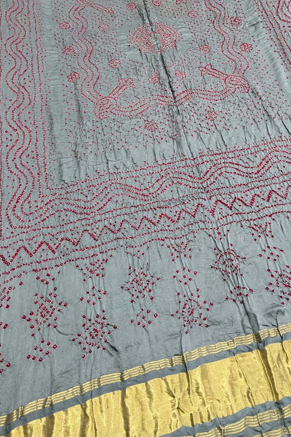 Elegant Grey Bandhani Gajji Silk Dupatta - Luxurion World
