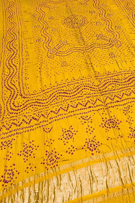 Stunning Yellow Bandhani Gajji Silk Dupatta - Luxurion World