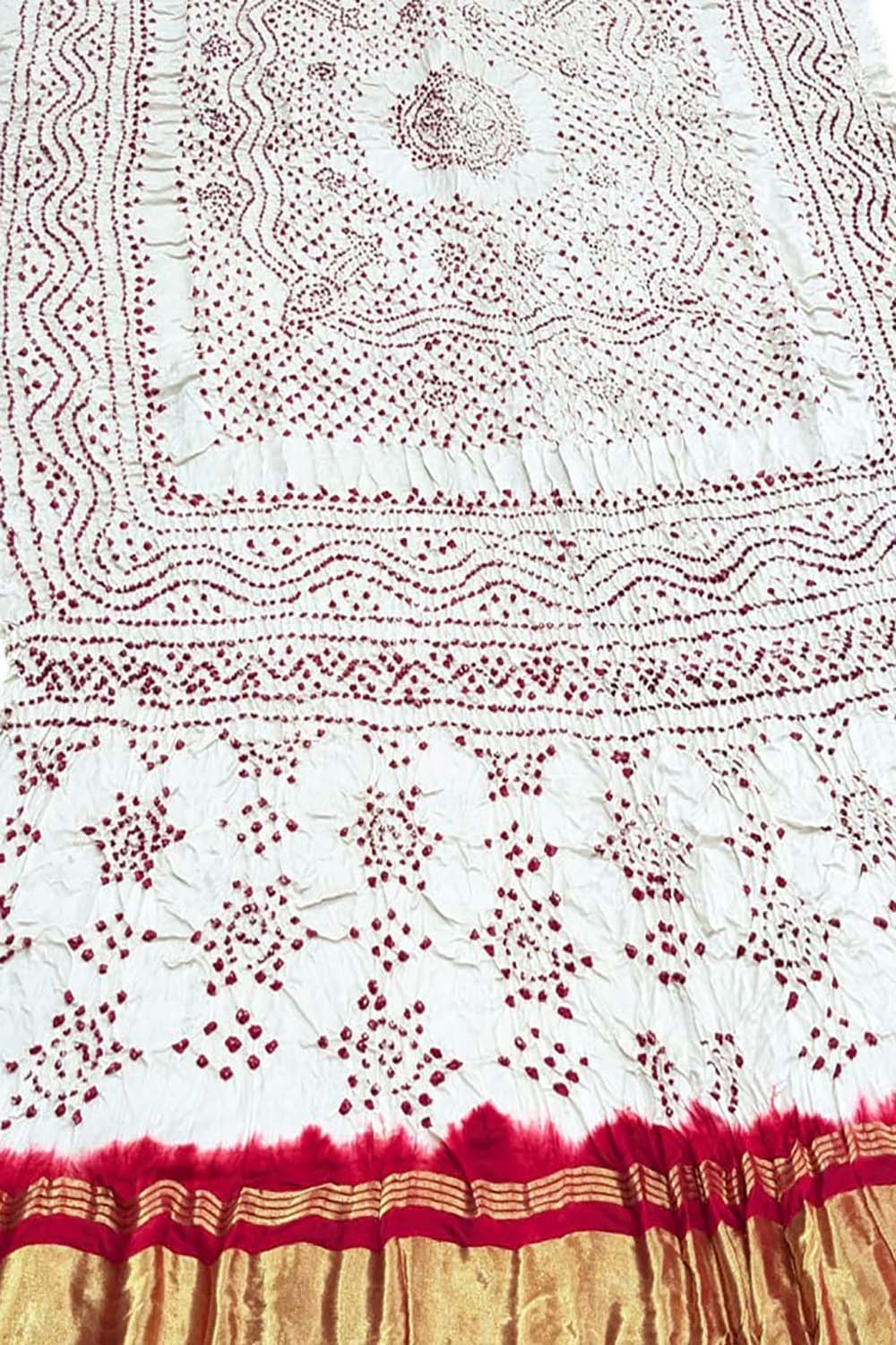 Elegant White Bandhani Gajji Silk Dupatta - Luxurion World