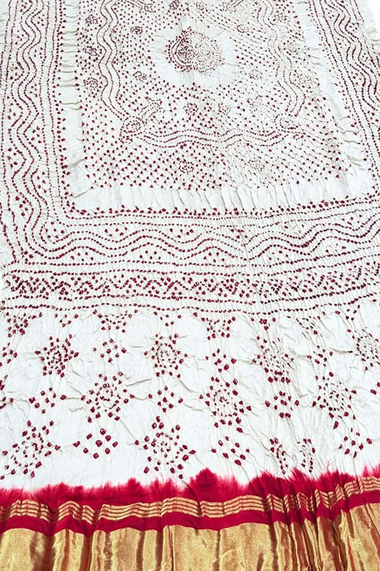 Elegant White Bandhani Gajji Silk Dupatta - Luxurion World
