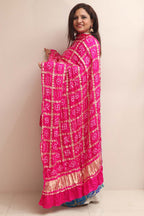 Stunning Pink Bandhani Gajji Silk Dupatta - Luxurion World- Crafted Heirlooms