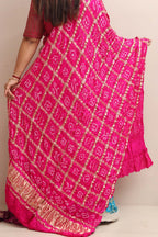 Stunning Pink Bandhani Gajji Silk Dupatta - Luxurion World- Crafted Heirlooms