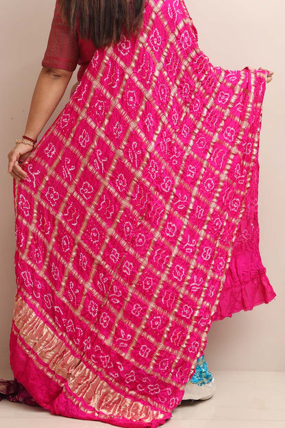 Stunning Pink Bandhani Gajji Silk Dupatta - Luxurion World