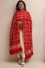 Vibrant Red Bandhani Gajji Silk Dupatta - Pure Elegance - Luxurion World- Crafted Heirlooms