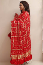 Vibrant Red Bandhani Gajji Silk Dupatta - Pure Elegance - Luxurion World- Crafted Heirlooms