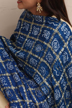 Blue Bandhani Gajji Silk Dupatta - Pure Elegance - Luxurion World- Crafted Heirlooms