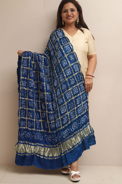Blue Bandhani Gajji Silk Dupatta - Pure Elegance - Luxurion World