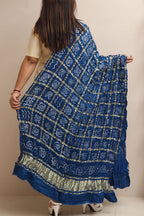 Blue Bandhani Gajji Silk Dupatta - Pure Elegance - Luxurion World- Crafted Heirlooms
