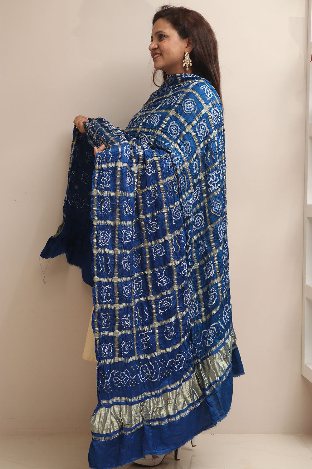 Blue Bandhani Gajji Silk Dupatta - Pure Elegance - Luxurion World- Crafted Heirlooms