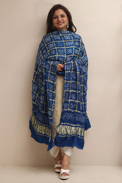 Blue Bandhani Gajji Silk Dupatta - Pure Elegance - Luxurion World
