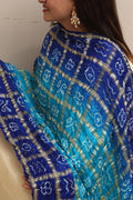 Blue Bandhani Gajji Silk Dupatta - Elegant and Timeless - Luxurion World- Crafted Heirlooms