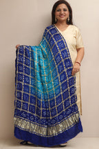 Blue Bandhani Gajji Silk Dupatta - Elegant and Timeless - Luxurion World- Crafted Heirlooms