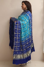 Blue Bandhani Gajji Silk Dupatta - Elegant and Timeless - Luxurion World- Crafted Heirlooms