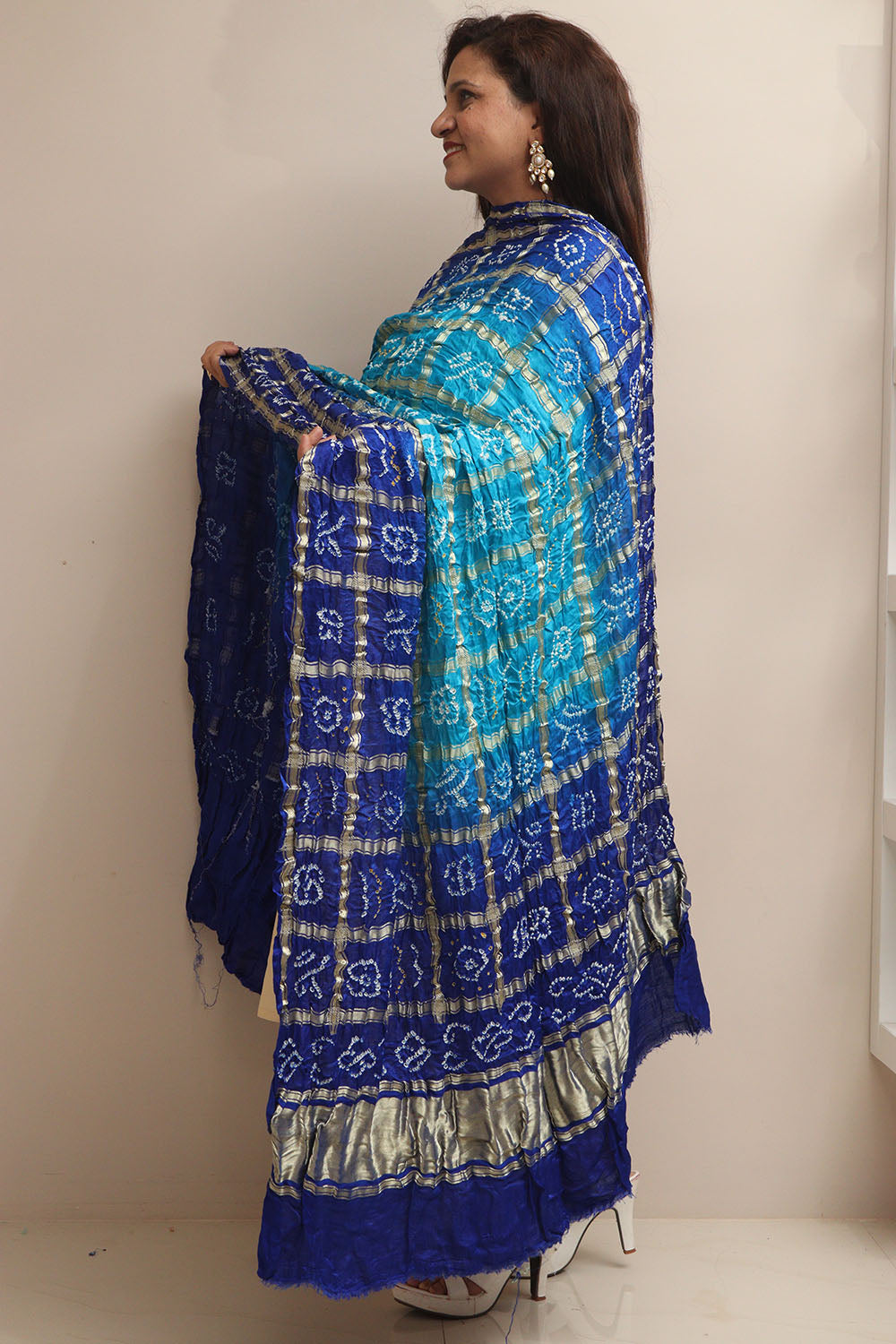 Blue Bandhani Gajji Silk Dupatta - Elegant and Timeless - Luxurion World- Crafted Heirlooms