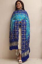 Blue Bandhani Gajji Silk Dupatta - Elegant and Timeless - Luxurion World- Crafted Heirlooms