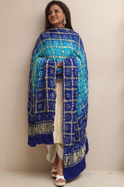 Blue Bandhani Gajji Silk Dupatta - Elegant and Timeless - Luxurion World