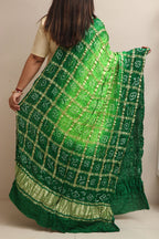 Green Bandhani Gajji Silk Dupatta - Pure Elegance - Luxurion World- Crafted Heirlooms
