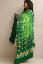 Green Bandhani Gajji Silk Dupatta - Pure Elegance - Luxurion World- Crafted Heirlooms