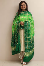Green Bandhani Gajji Silk Dupatta - Pure Elegance - Luxurion World- Crafted Heirlooms