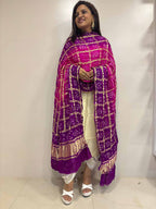 Vibrant Bandhani Gajji Silk Dupatta in Purple & Pink - Luxurion World- Crafted Heirlooms