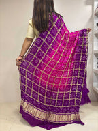 Vibrant Bandhani Gajji Silk Dupatta in Purple & Pink - Luxurion World- Crafted Heirlooms
