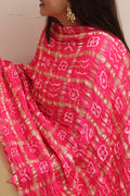 Stunning Pink Bandhani Gajji Silk Dupatta - Luxurion World- Crafted Heirlooms
