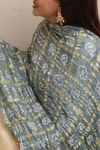 Elegant Grey Bandhani Gajji Silk Dupatta - Luxurion World- Crafted Heirlooms