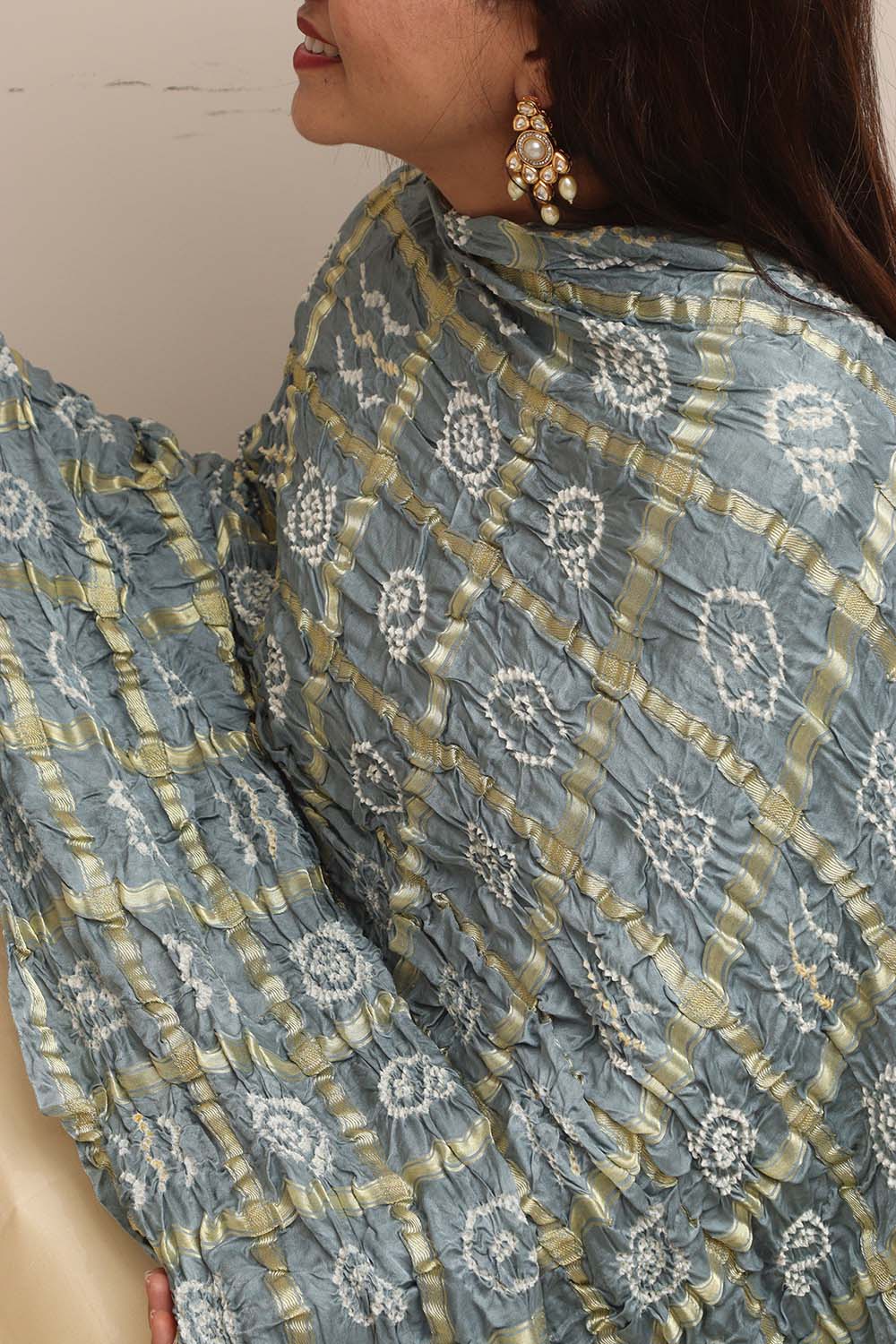 Elegant Grey Bandhani Gajji Silk Dupatta - Luxurion World