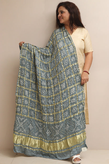Elegant Grey Bandhani Gajji Silk Dupatta - Luxurion World