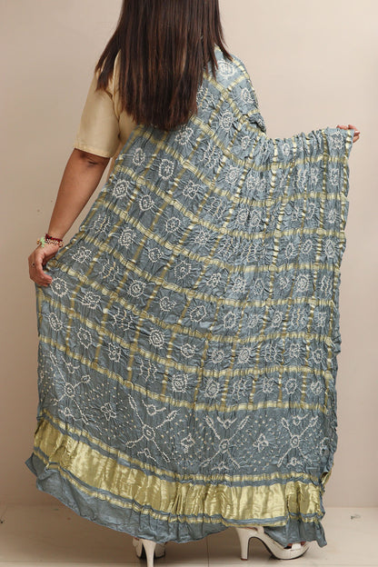 Elegant Grey Bandhani Gajji Silk Dupatta - Luxurion World
