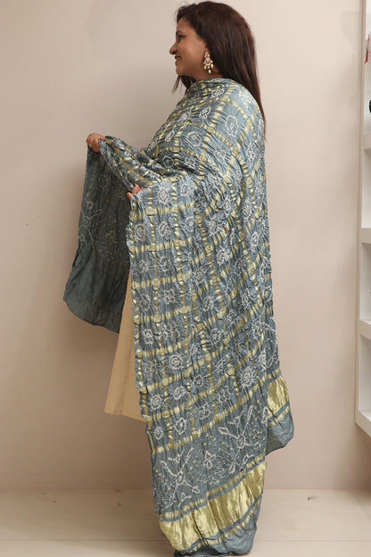 Elegant Grey Bandhani Gajji Silk Dupatta - Luxurion World