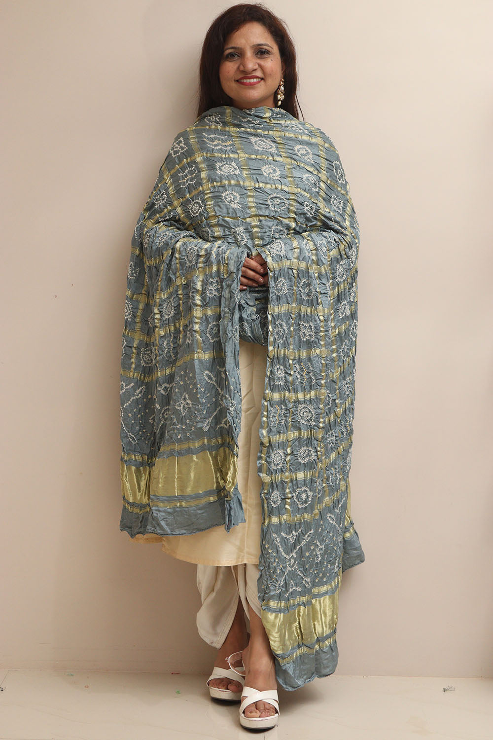 Elegant Grey Bandhani Gajji Silk Dupatta - Luxurion World