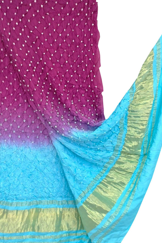 Stunning Purple And Blue Bandhani Modal Silk Dupatta - Luxurion World